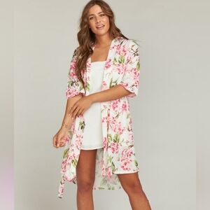 Show Me Your Mumu Brie Robe Kimono Garden of Blooms Short Sleeve Floral Pink O/S
